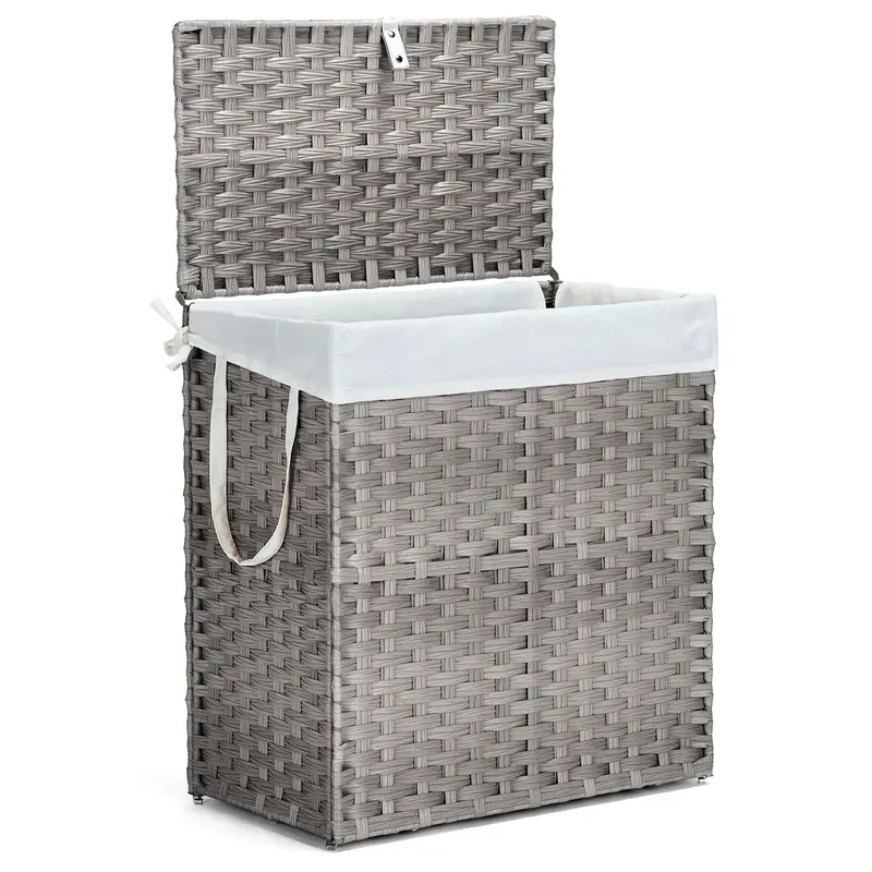Sweetcrispy Classic Breathable Rattan Laundry Basket with Lid - Foldable Collapsible Durable Anti-Scratch Waterproof Laundry Basket Bag, 90L/110L(22.44 Gal) Large Capacity Hidden Organizer for Bathroom, Washable Liner for Clothes