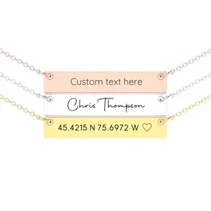Personalized name bar necklace for woman, stainless steel jewelry, no tarnish, no color change, customizable with dates, names, gift for friend, Christmas gift, valentines gift for her