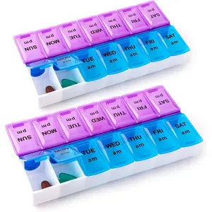 Deke Home - Pill Organizer 2 Times a Day, Weekly Pill Box, 7 Daily Compartments with AM PM Slots, Easy Snap Lids Medication Dispenser, 7 Days Pill Reminder for Morning and Night Dosage
