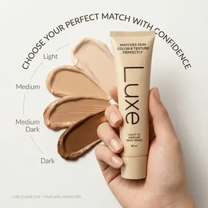 Luxe Color Changing Foundation for Women – Instantly Adapts to Your Skin Tone – Buildable Light-to-Medium, Medium Dark-to-Dark, Coverage – 12-Hour Wear – Natural Dewy Finish