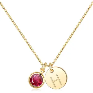 Hidepoo Initial Birthstone Necklace for Women Girls Gifts, 14K Gold Plated Disc Initial Necklace Jewelry Gifts Birthstone Necklace Personalized Initial Birthstone Necklace Christmas Birthday Gifts Hidepoo