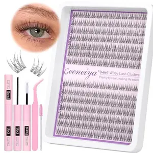 Clear Band Lash Clusters Kit Natural Eyelash Clusters 11-13mm Lash Extension Kit C Curl Eyelash Extension 168Pcs Invisible Eyelashes with Lash Bond and Seal Glue and Tweezers DIY at Home by Geeneiya
