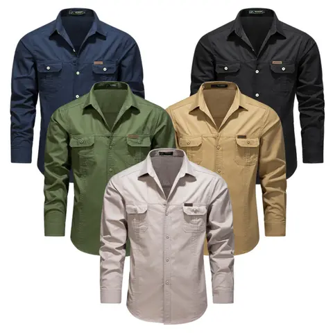 Men's Classic Collared Button-Front Longsleeve Button-Down Shirt - Durable, Reinforced Pockets, Ideal for Outdoors & Casual Daily Use (Long Sleeve Menswear Top), Button Front Longsleeves