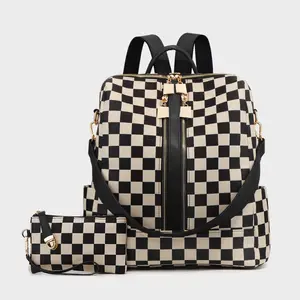 Flag Pattern Backpack Set for Women, Vintage Fashion Casual Large Capacity Zipper Travel Backpack and Bracelet, Multifunctional Daily Use Bag Set
