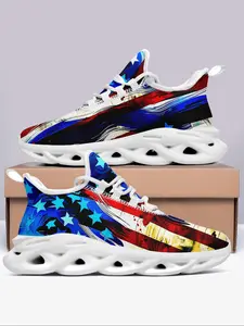 Men's Fashionable Random Print Lace Up Low Top Sneakers, 2024 New Style Casual Comfortable Breathable Sports Running Shoes, Male All-match Round Toe Shoes for Daily Wear, Road Running Shoes