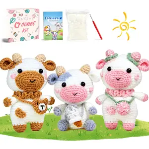 Crochet Kit for Beginners, Crochet Starter Kits for Adults w Step-by-Step Video Tutorials, Amigurumi Craft DIY Knitting Supplies, Crocheting  Kits, 3 count Cow (40%+ Yarn)