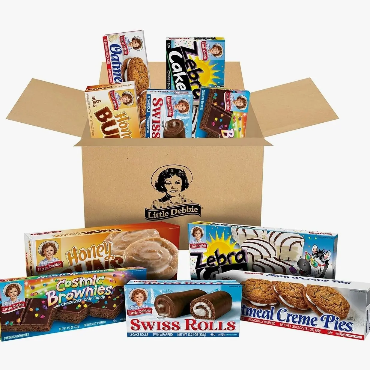 Little Debbie Variety Pack, Zebra Cakes, Cosmic Brownies, Honey Buns, Oatmeal Creme Pies, and Swiss Rolls (1 Box Each), 48 Piece Assortment