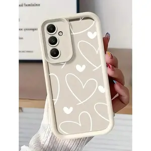 1pc White Line & Heart Pattern Soft TPU Shockproof Phone Case Compatible With Samsung Galaxy Series A54/A53/A52(A52S Compatible)/A34(5G)A32(5G)/A14(5G)/A13 5G/A04S/S21/S21U/S22/S22U/S23/S23+/S23U And S24 Series A15/A35(5G)/A55(5G)/A25(5G)