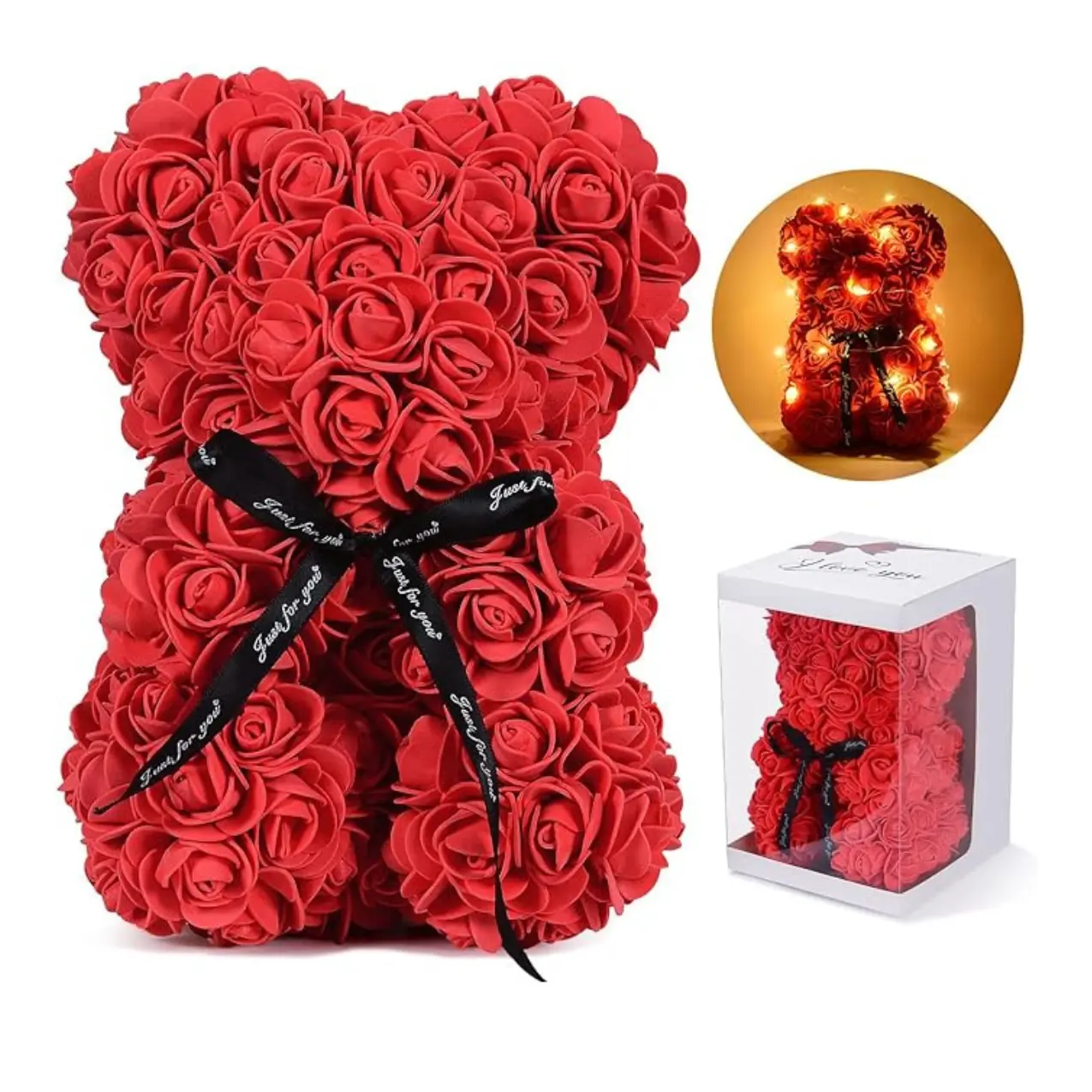 Rose Bear, Valentines Day Gifts for Her Women Wife Mom Grandma on Christmas from Daughter Son, Artificial Rose Teddy Bear with Light, Cute Personalized Birthday for Women Girlfriend