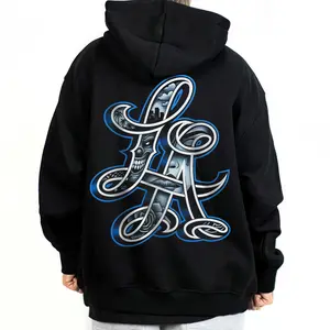 LA Chicano Clothing Cholo Gangster Skull Art Blue Hoodie for Men Streetwear Lowrider Graphic Tee Unisex Loose Fit 50% Cotton 50% Polyester Menswear - Fabric