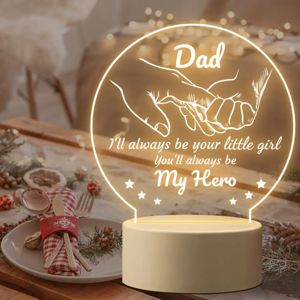 Acrylic Base LED Decorative Light - 4.72in Glowing Light-Up Decor for Dad, Love Expression Daughter Gift for Birthday, Bedroom Desk Festive Home Decor (LED Lighting Solutions), Birthday Decor, Decorative Lights