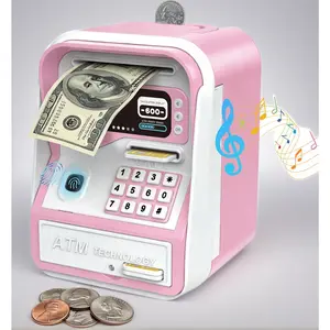 Piggy Bank for Kids Electronic ATM with Password Fingerprint Unlock for Real Money, Children Cash Coin Bank Birthday Gifts for 3 4 5 6 7 8 9 10 11 12 Year Old Boy Girl(Pink/White)