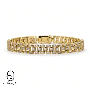 Asengli 18K Gold-Plated Bracelet with Cubic Zirconia 8mm Wide Classic Square Design for Men Women Perfect Everyday Wear Casual Stylish Gift