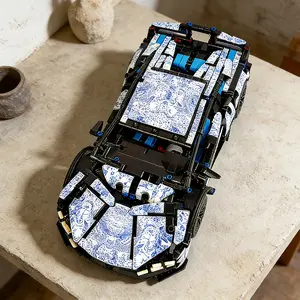 1303pcs Classic Blue Racing Car Building Block Toy Set, Construction Set, Openable Doors + Stickers, Vehicle Model Decoration, Christmas Gift, Halloween Surprise