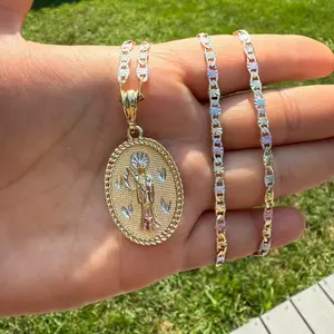 Beautiful Santa Muerte Necklace Tricolor Gold Plated Chain