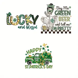 3 Pack St. Patrick's Day Rust Iron on Leather Patches Polyester HTV DIY Craft Stickers for Clothing Hats Pillows Backpacks Mixed Color Design