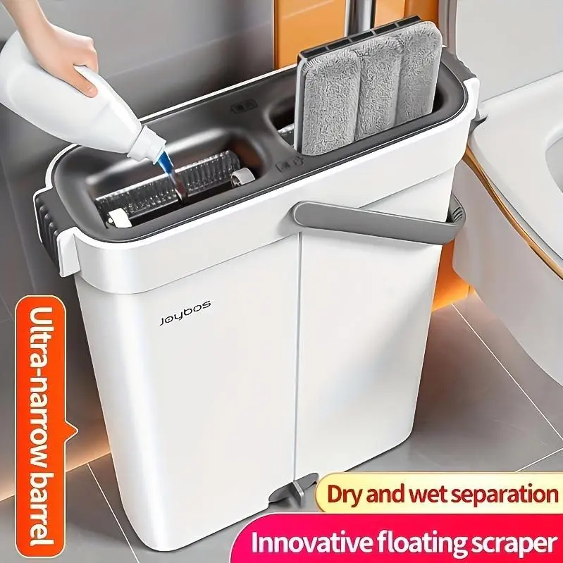 Joybos Mop And Bucket Set with Wringer | Flat Mop with Washable Microfiber Pads And Long Handle, Suitable for All Floor Types And Windows, Ideal for Home Use, Living Room, Bedroom, Bathroom, Kitchen