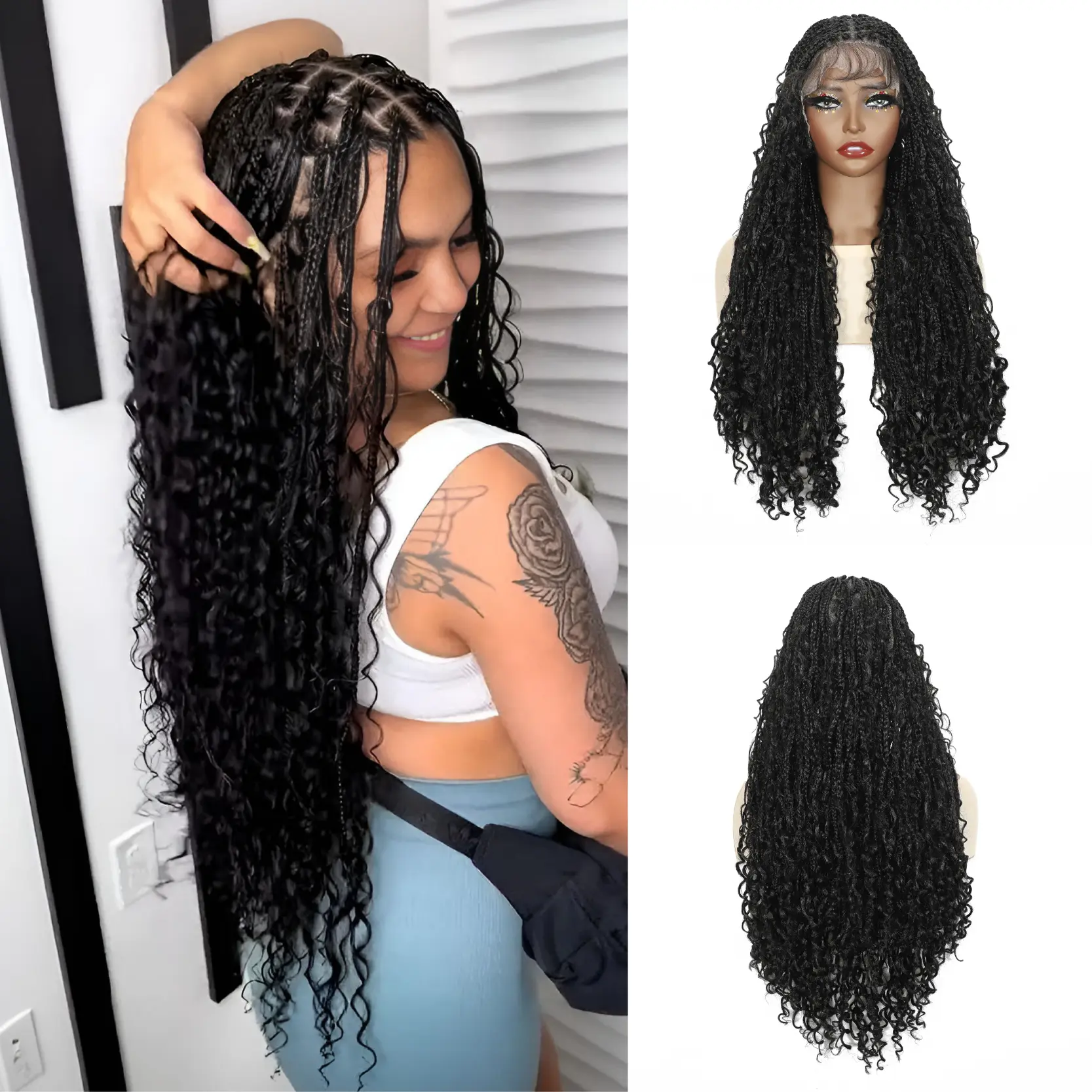 24\'\' Full Lace Knotless Braided Wig Synthetic Hair Bohemian Box Braids JALIZA Boho Box Braid Wig 24 main image 3