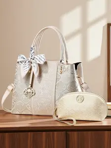 Women's Bag Set 2 Pieces, High-Quality Handbag, Fashionable Embroidered Shoulder Clutch, Large Capacity, Suitable for Various Occasions