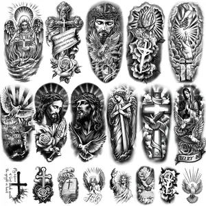 77 Sheets Christian Temporary Tattoo for Women Men, 17 Sheets Half Arm Religious Cross Jesus God Angels Fake Tattoos for Adult Arm Chest, 60 Sheets Christ Tiny Realistic Tattoos Stickers for Kids cohesive tattoos