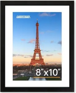 Black 8x10 Picture Frame 1 Pack with HD Plexiglass, Display Pictures 5x7 or 8x10 with Mat, Collage for Tabletop or Wall Display