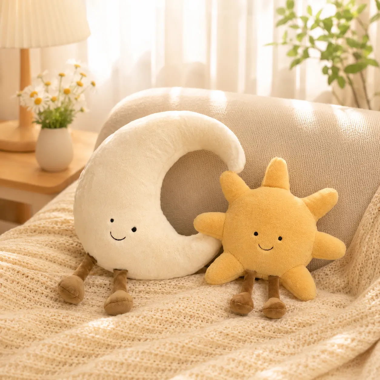 Soothing Sun and Moon Plush Toy - Cute, Soft, Cuddly Sleep-Aiding Home Decor Cushion, Thoughtful Gift for Birthdays, Holidays