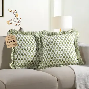 Ruffle Throw Pillow Covers -  Emerald Green