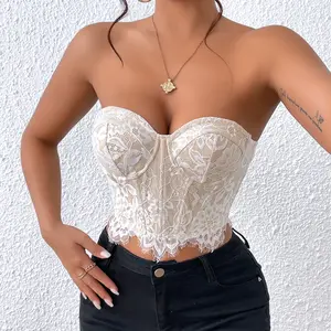 Women's Top Sexy Lace Eyelash Flower High Sense Underwear Bandeau Vest Womenswear Comfort Apricot Basic
