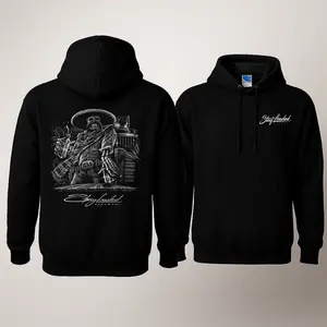 Stay Loaded Hoodie with 2 Sides Graphic, Bold Skeleton Bandit Back Print with Semi Truck and Revolver, Front Stay Loaded Apparel Chest Logo, Soft Cotton Blend Hoodie, Streetwear Apparel for Men and Women