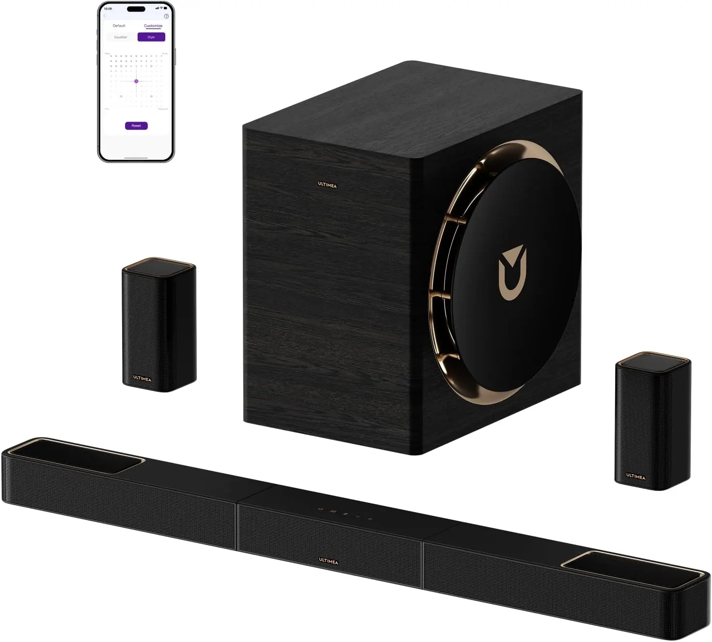 ULTIMEA Skywave X70 7.1.4ch Professional Wireless Surround Sound System for TV w/Dolby Atmos, 980W Sound Bar with 10" Wireless Subwoofer, 20Hz Low Frequency, GaN Amplifier, 4K HDR Pass-Through