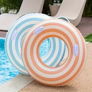 2 inflatable swimming rings with handles – durable PVC pool floats, perfect for summer beach and pool parties, pool floats for leisure, various color combinations, must-have items for pool parties, pool accessories | striped design |