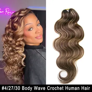 YWIGS Brown Crochet Human Hair for Mircale Knots Boho Braids 4/27/30, 27/30/613 Blend Color Crochet Hair Pre-Separated Body Wave Crochet Hair 60 grams/bundle 18 inch