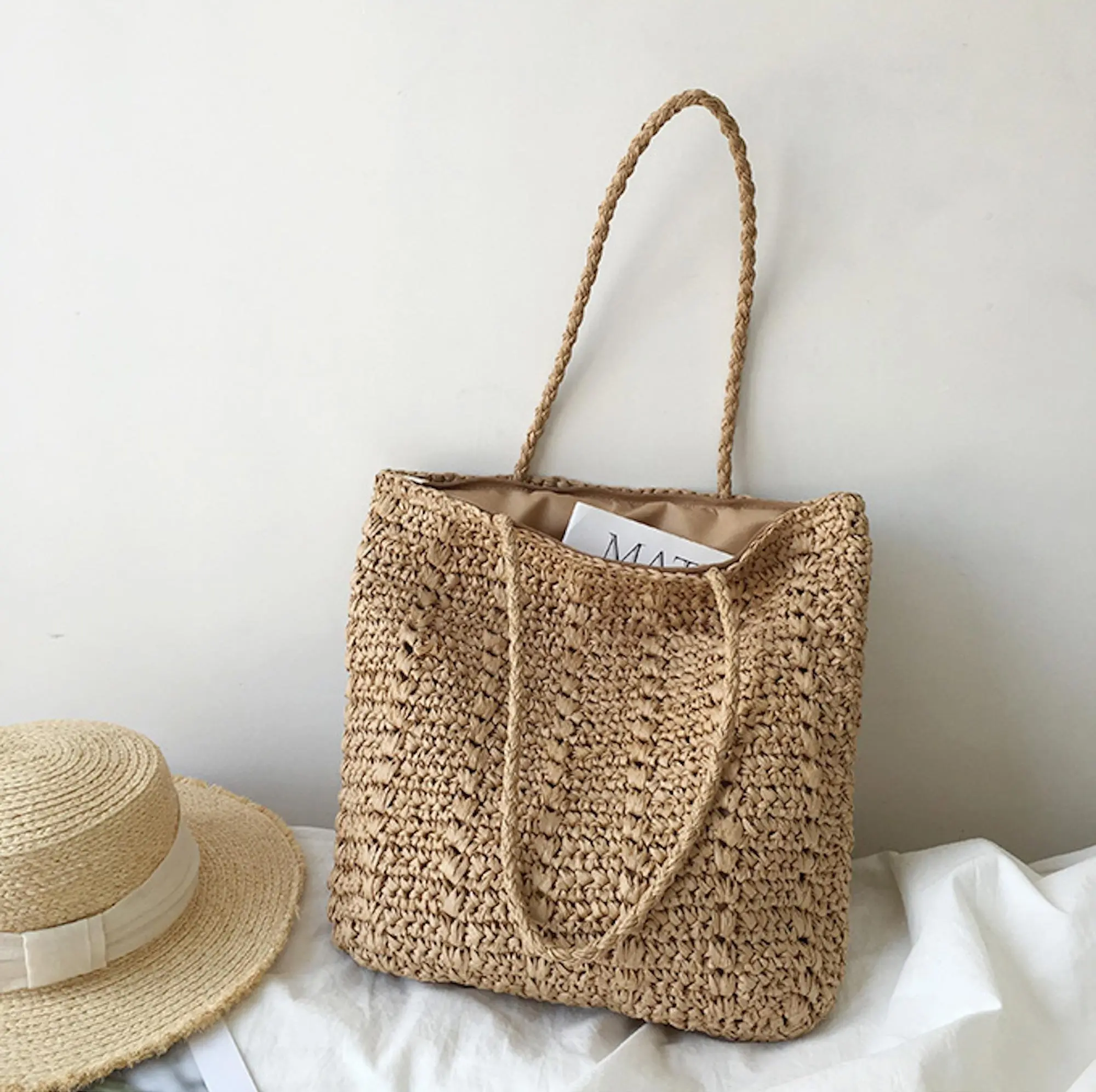 Elena Handbags Beach Straw Woven Tote Bag / Boho Chic Designer / Beachware / Vacation Vibes / Women's Fashion Handbag / Minimalist Design / Summer Beach Bag / Top Handle Bag / Eco Friendly / Sustainable Style