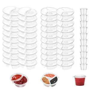 50 Pcs Snack Containers with Lids,Double Compartment Condiment Container,3 Compartment Sauce Container Transparent Plastic Dipping Containers for Snacks,Sauces,Travel, Sampling, and Outdoor Meals