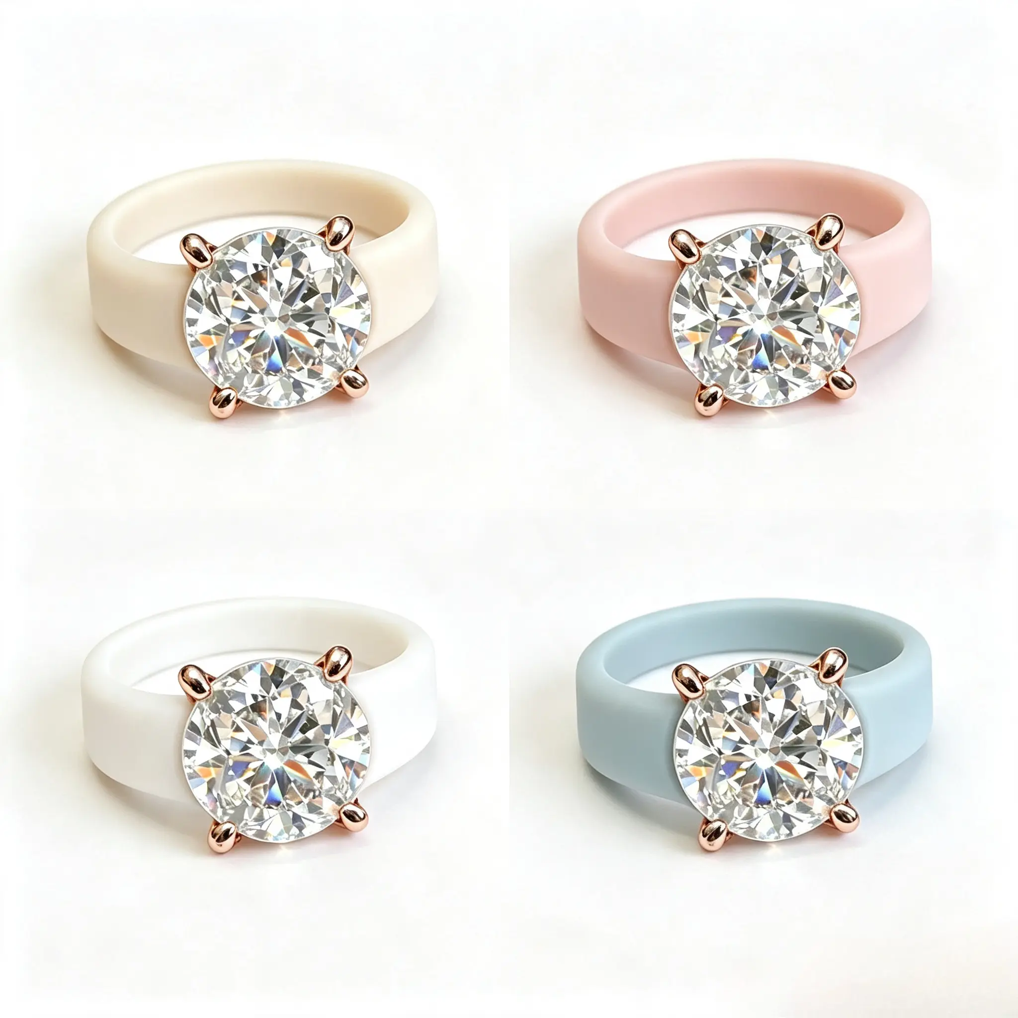 Round Crystal Silicone Ring for Women – Elegant Sparkle Gemstone Ring with Soft Flexible Band for Everyday Wear