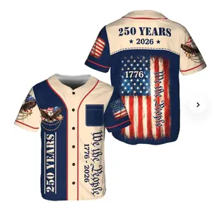 America 250th Anniversary Baseball Jersey, Vintage USA Flag Eagle Shirt, Patriotic Button Down Jersey