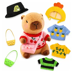 Capybara Plush with 9-Piece Clothes & Accessories Set, 10.2 Inch Dress-Up Capybara Stuffed Animal, Cute Plush Toy with Sweaters, Hats & Bags, Birthday Christmas Gift for Girls Boys Kids