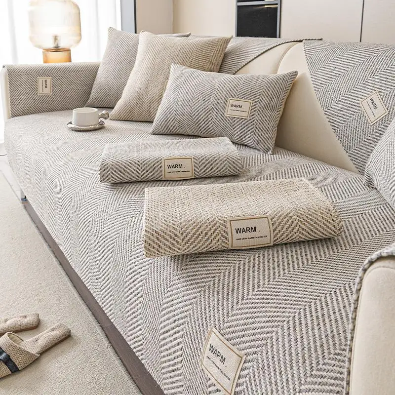 Solid Color Chenille Sofa Cover, 1 Count Non-slip Sofa Slipcover, Waterproof Couch Cover, Decorative Sofa Cover for Home Living Room, Washable Sofa Sl