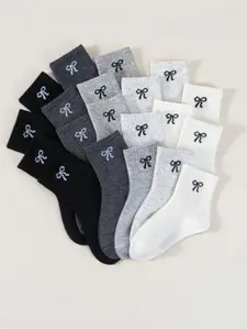 10/20 Pairs Kids Socks, Bow Pattern, Medium Calf, Student Socks, School Socks, All Seasons, Comfortable Soft Breathable