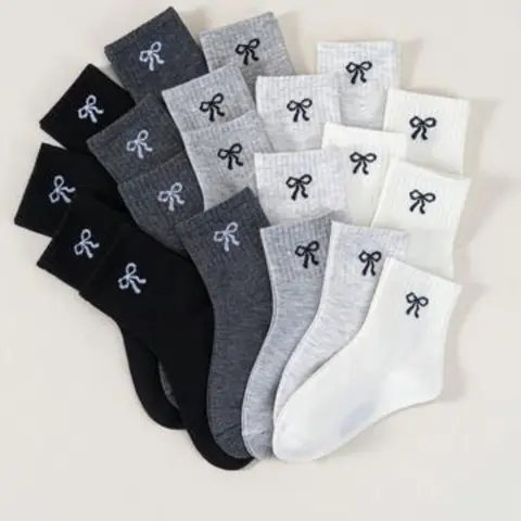 10/20 Pairs Kids Socks, Bow Pattern, Medium Calf, Student Socks, Knitted Socks, Casual Comfy Socks, All Seasons, Comfortable Soft Breathable
