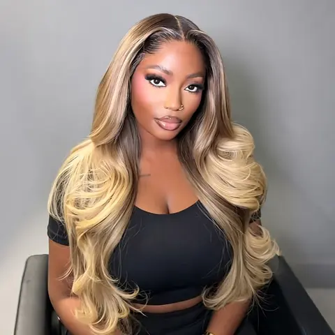 [New In]Wiggins Hair Stylist Brunette Blonde Highlights Layered Body Wave Wig 13x6 Lace Frontal Wig Pre Plucked Human Hair Glueless Drawstring Wigs