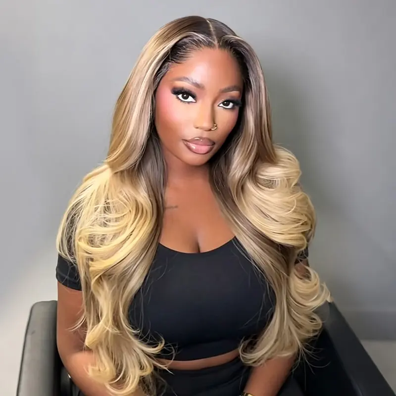 [New In]Wiggins Hair Stylist Brunette Blonde Highlights Layered Body Wave Wig 13x6 Lace Frontal Wig Pre Plucked Human Hair Glueless Drawstring Wigs