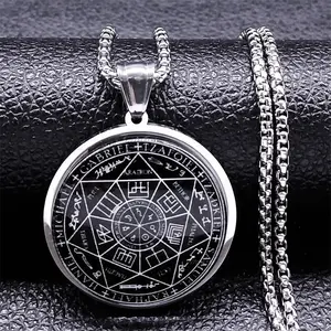 Seven Archangels Medal Stainless Steel Glass Necklace Solomon Talisman Necklace Protection Jewelry Chapter Purple D