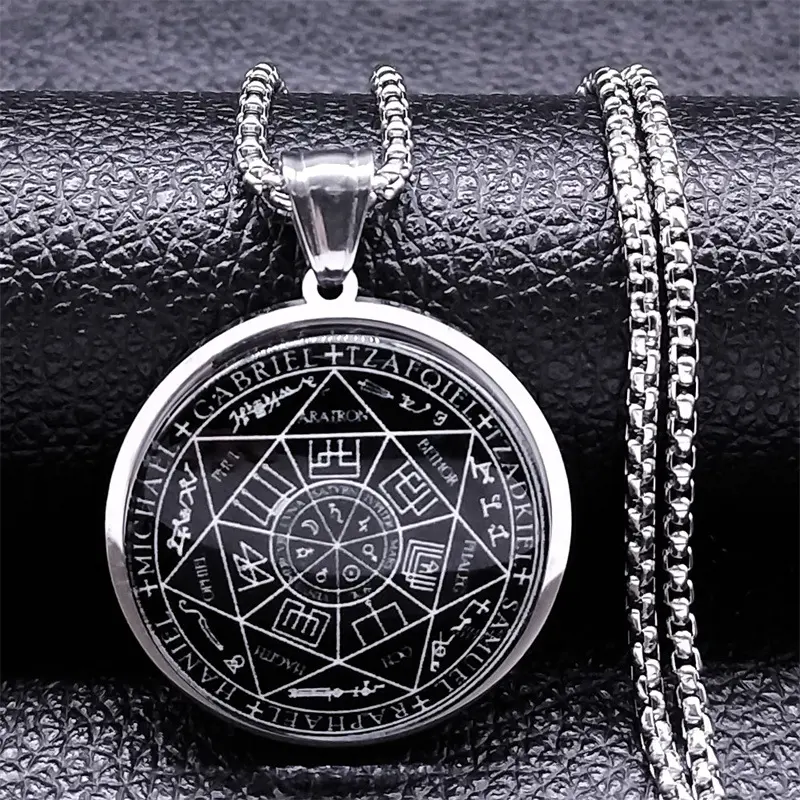 Seven Archangels Medal Stainless Steel Glass Necklace Solomon Talisman Necklace Protection Jewelry Chapter Purple D