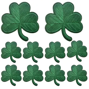 10pcs Irish Clover Dark Green Embroidered Patches Lucky Shamrock Iron/Sew On Ireland Emblem Patch Repair Appliques for DIY Clothes Bag Backpack Hat Craft Projects Decoration