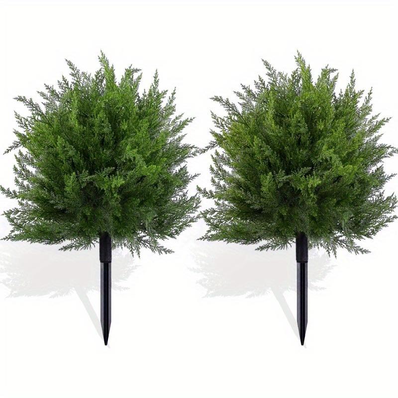 2 Pack Artificial Cedar Topiary Ball Trees with Ground Spike, UV Resistant Fake Bushes, Set of  Faux Cypress Fake Plants Faux Shrubs for Outdoor Indoor Front Porch Garden Decor.Floral Accent Decor