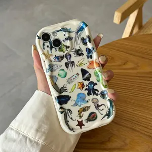 Sea Life Pattern Phone Case, Fashion Phone Protective Cover, Shockproof Phone Protective Case Compatible with iPhone 7 8 11 12 13 14 15 16 Series Casing, Accessories