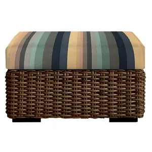 RSH Decor Foam Ottoman Cushion 24"x20"x4", Outdoor Water-Resistant Patio Furniture Replacement, Braymont Grey Blue Stripe