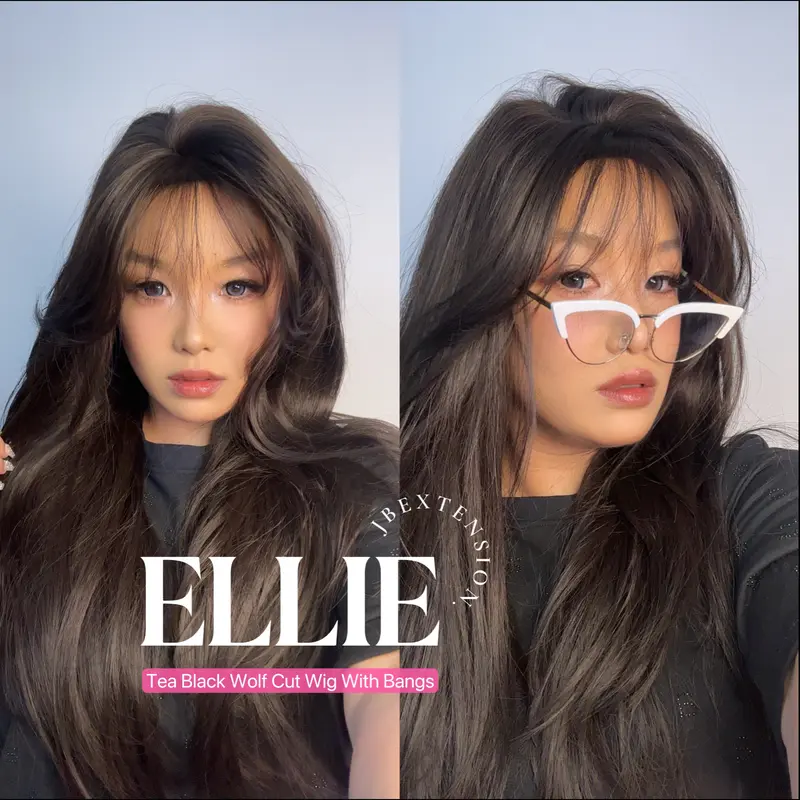 JBEXTENSION 26 Inches Scalpiana Wolf Cut 3.5X4 Hard Silky Top Natural Scalp Effect Wig With Bangs ELLIE SILK TOP