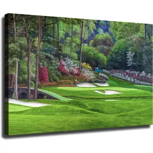 Augusta National Golf Club Masters Hole 12 Admiralty Golf Course Poster By Placido Costanzi Poster Canvas Print HD Photo Wall Art Home Living Room Bedroom Office Modern Background Decoration (16x24inch Unframed) Ornaments Artistic